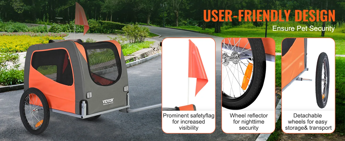 VEVOR-Fahrradanhänger für Hunde mit Sicherheitsflagge, Radreflektor und abnehmbaren Rädern zur Sicherheit Ihres Haustiers.