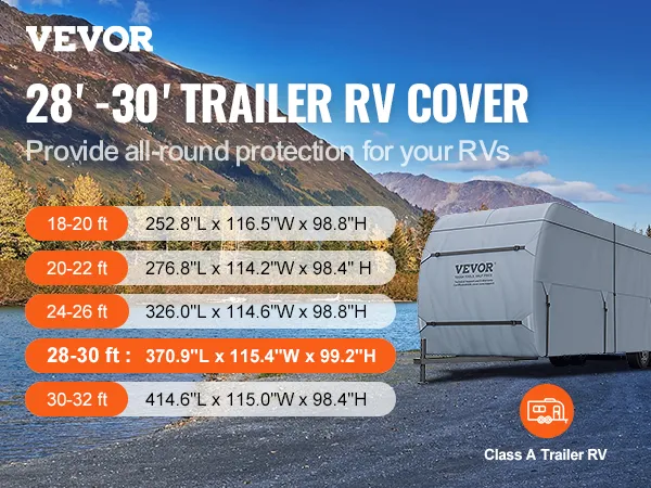 VEVOR rv cover dimensions for 28-30 ft trailer offering all-round protection against natural elements.