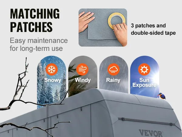 VEVOR travel trailer cover for all weather protection with matching patches for easy maintenance.