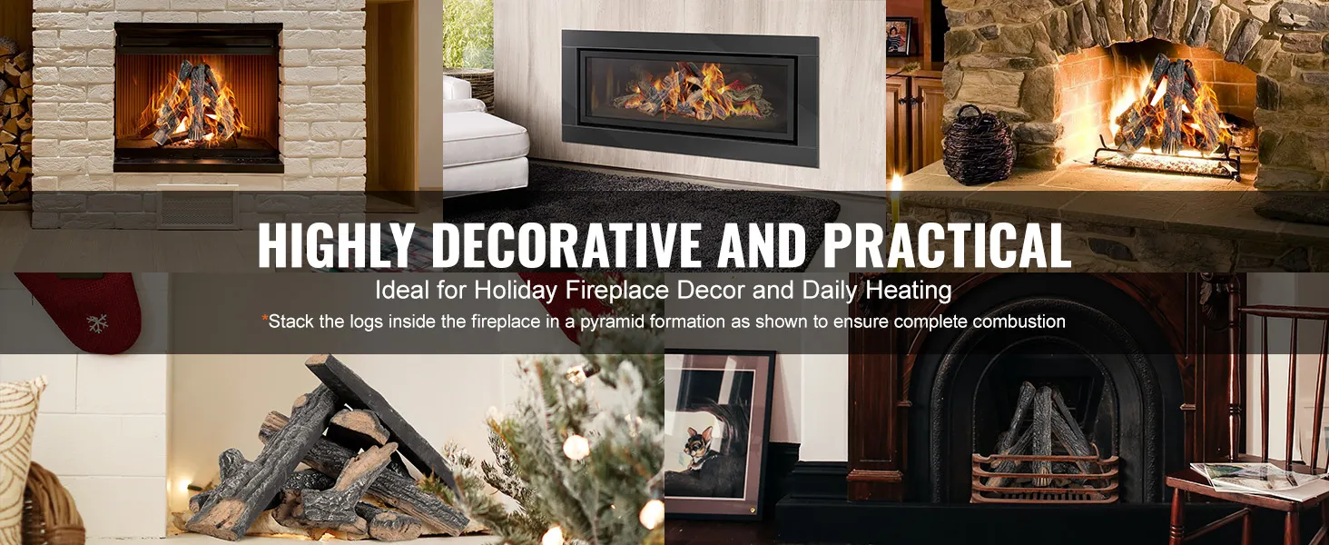 highly decorative fireplaces with VEVOR gas fireplace ceramic logs for holiday decor and daily heating.