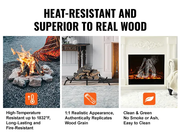 VEVOR gas fireplace ceramic logs with realistic appearance, heat-resistant, clean and green, easy to clean.