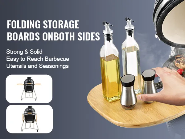VEVOR ceramic grill with folding storage boards for easy access to barbecue utensils and seasonings.