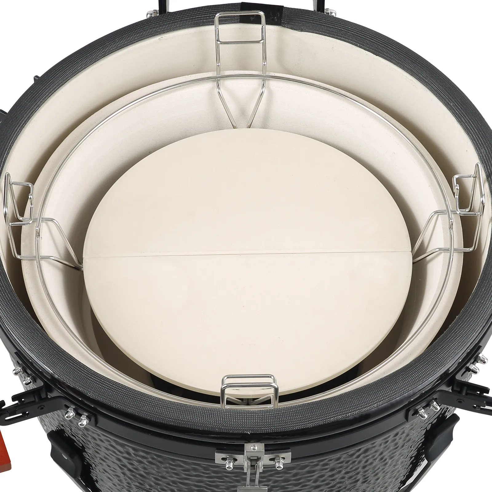 top view of VEVOR ceramic barbecue grill with stainless steel racks and ceramic cooking plate.