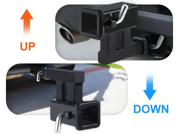VEVOR hitch adapter for 1-1/4" hitch, 2" receiver, 6" length, 4" rise/drop, 6-1/2" extension length