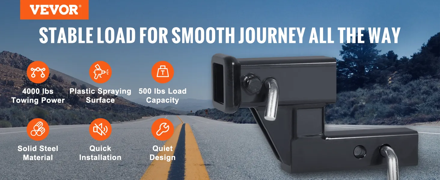 VEVOR trailer hitch riser with 4000 lbs towing power, 500 lbs load capacity, and quick installation.