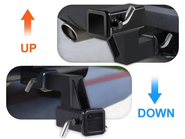 VEVOR trailer hitch riser with diverse adjustment, 2" hitch size, and 4" rise/drop size.