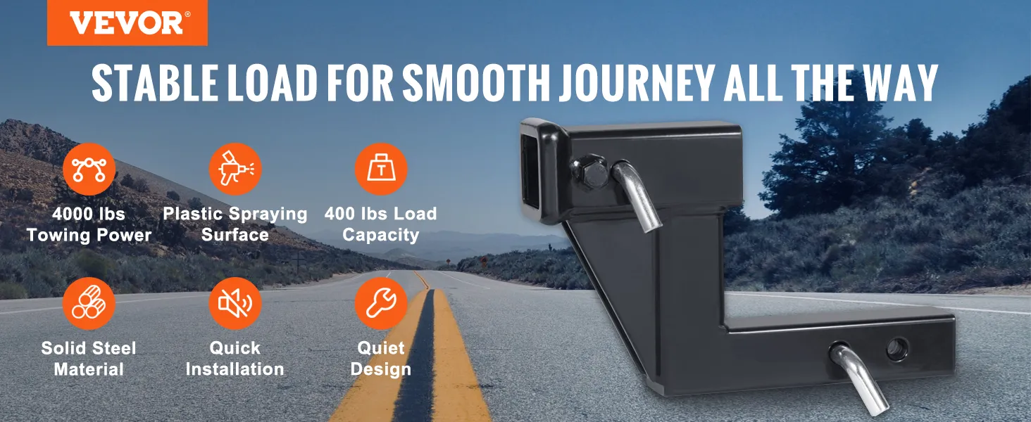 VEVOR trailer hitch riser with 4000 lbs towing power, 400 lbs load capacity, solid steel material.