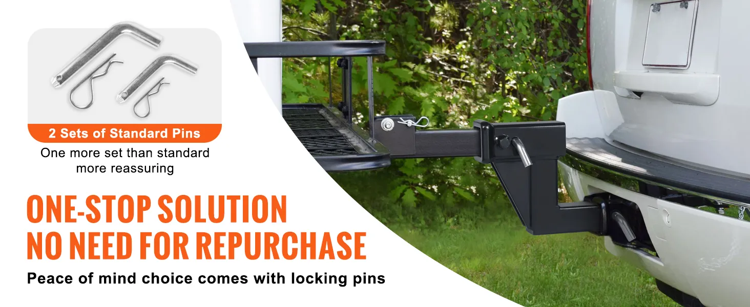 VEVOR trailer hitch riser with 2 sets of standard pins, providing a one-stop solution for no repurchase needs.