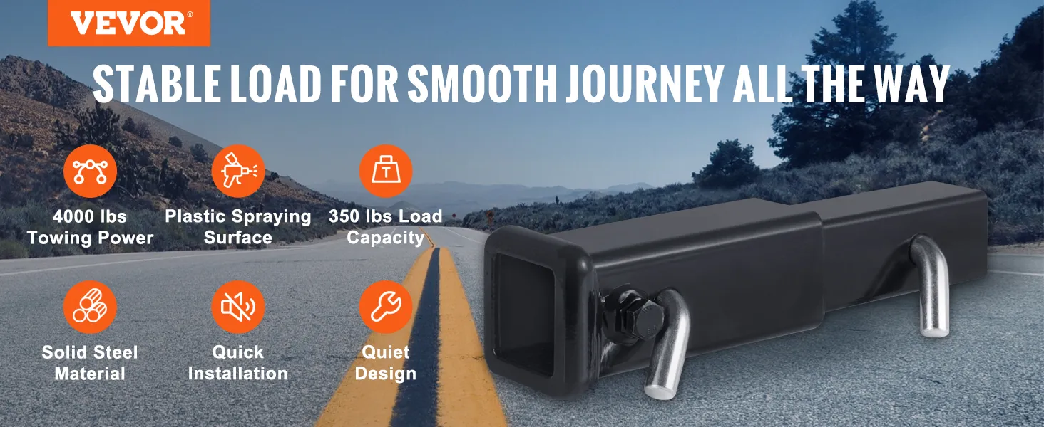 VEVOR trailer hitch extender with 4000 lbs towing power, solid steel material, and quick installation.