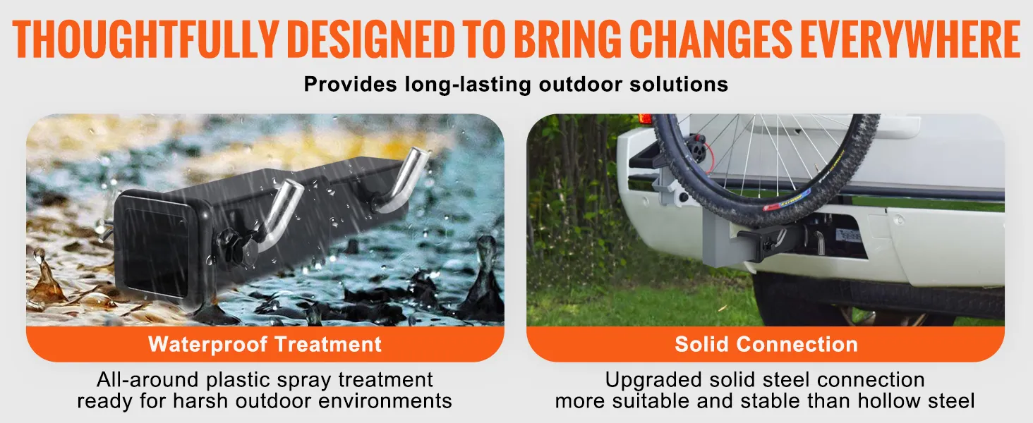 VEVOR trailer hitch extender with waterproof treatment and solid steel connection for stable outdoor use.