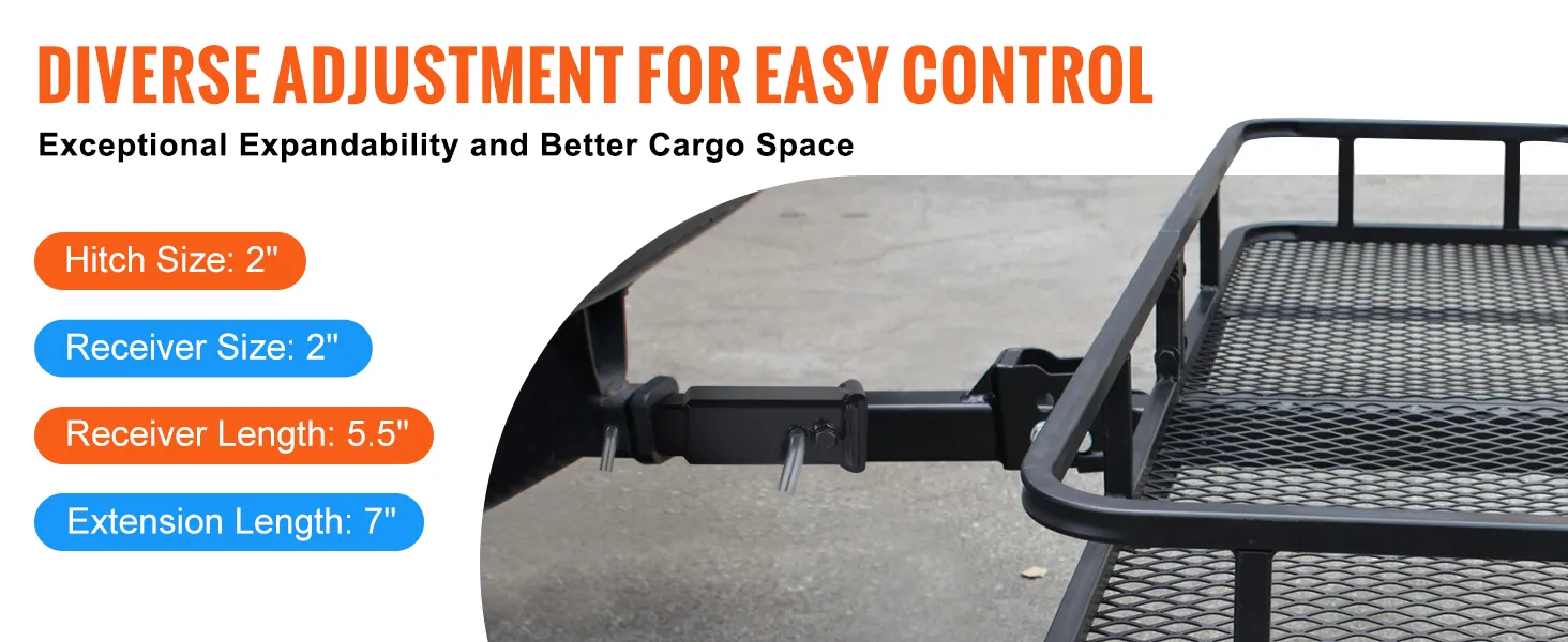 VEVOR trailer hitch extender for easy cargo space expansion, hitch size 2", receiver length 5.5".