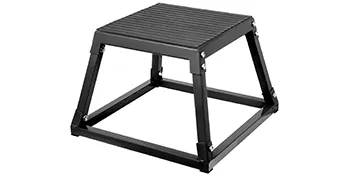 schwarze VEVOR-Plyometriebox aus Stahl mit gerippter Plattformoberseite für Stabilität.