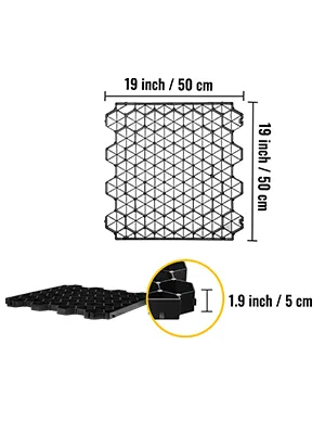 Dimensiones de los adoquines permeables VEVOR: 19 x 19 pulgadas con un espesor de 1,9 pulgadas.