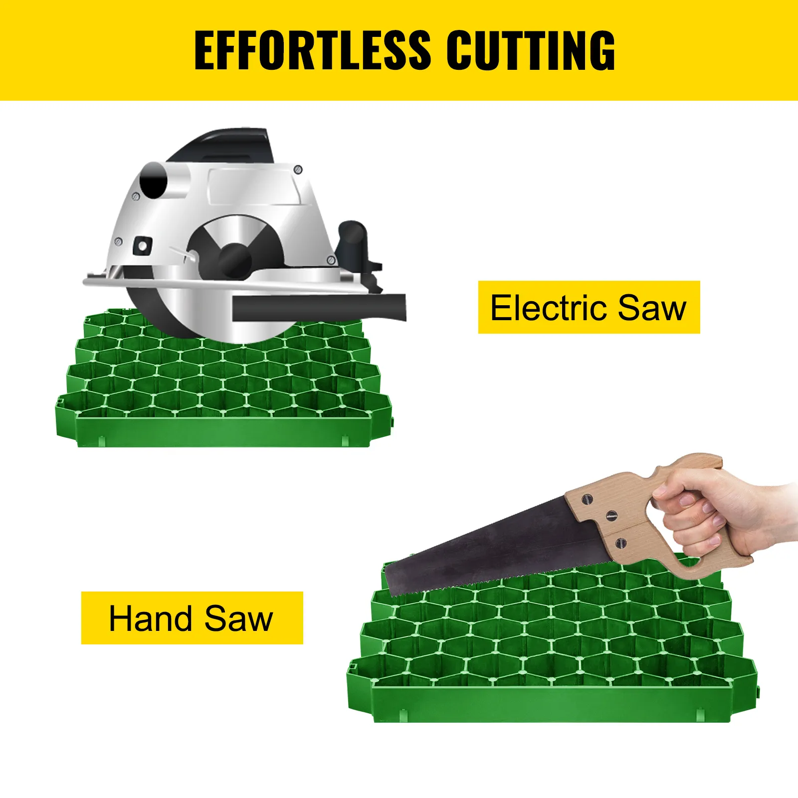 Corte sin esfuerzo con sierra eléctrica y sierra de mano en adoquines permeables VEVOR.