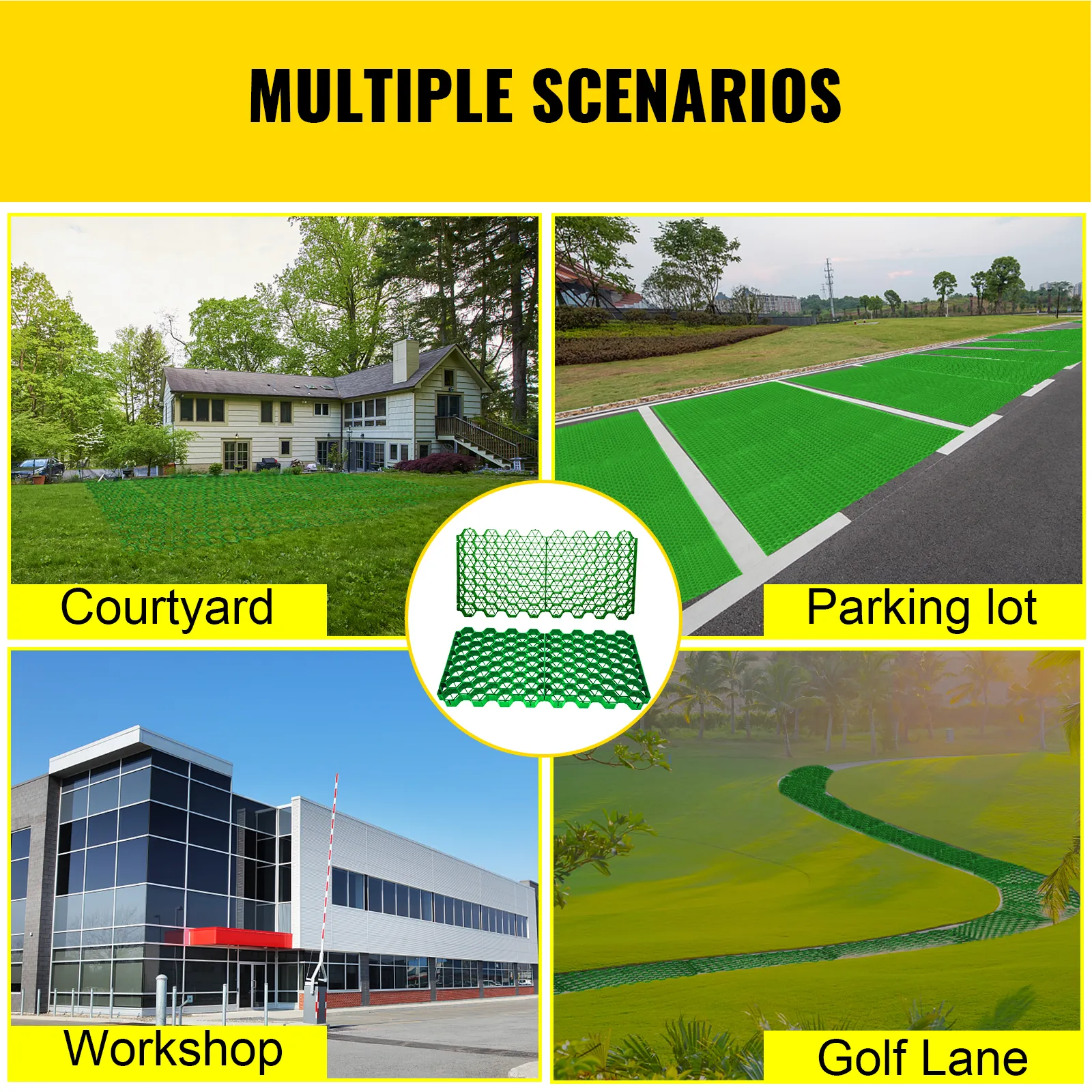 Pavimentos permeables VEVOR en patios, estacionamientos, talleres y pistas de golf.