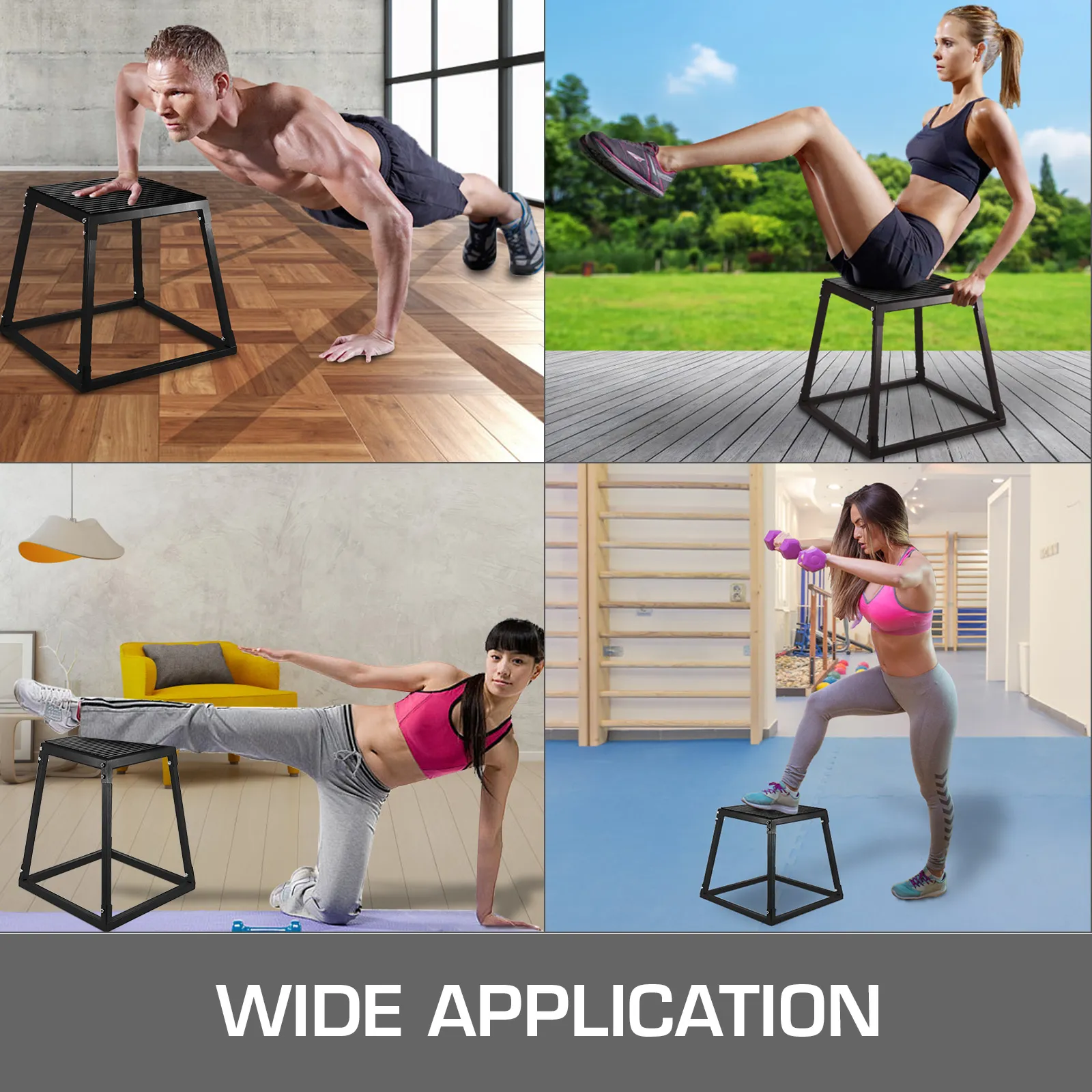 Die plyometrische Box von VEVOR wird für verschiedene Übungen bei unterschiedlichen Fitnessaktivitäten verwendet.