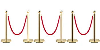 postes dorados con cuerdas de terciopelo rojo VEVOR dispuestos en fila para el control de multitudes.
