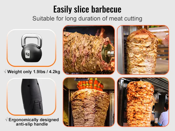 affetta facilmente la carne shawarma utilizzando il leggero coltello elettrico per shawarma VEVOR con impugnatura ergonomica.