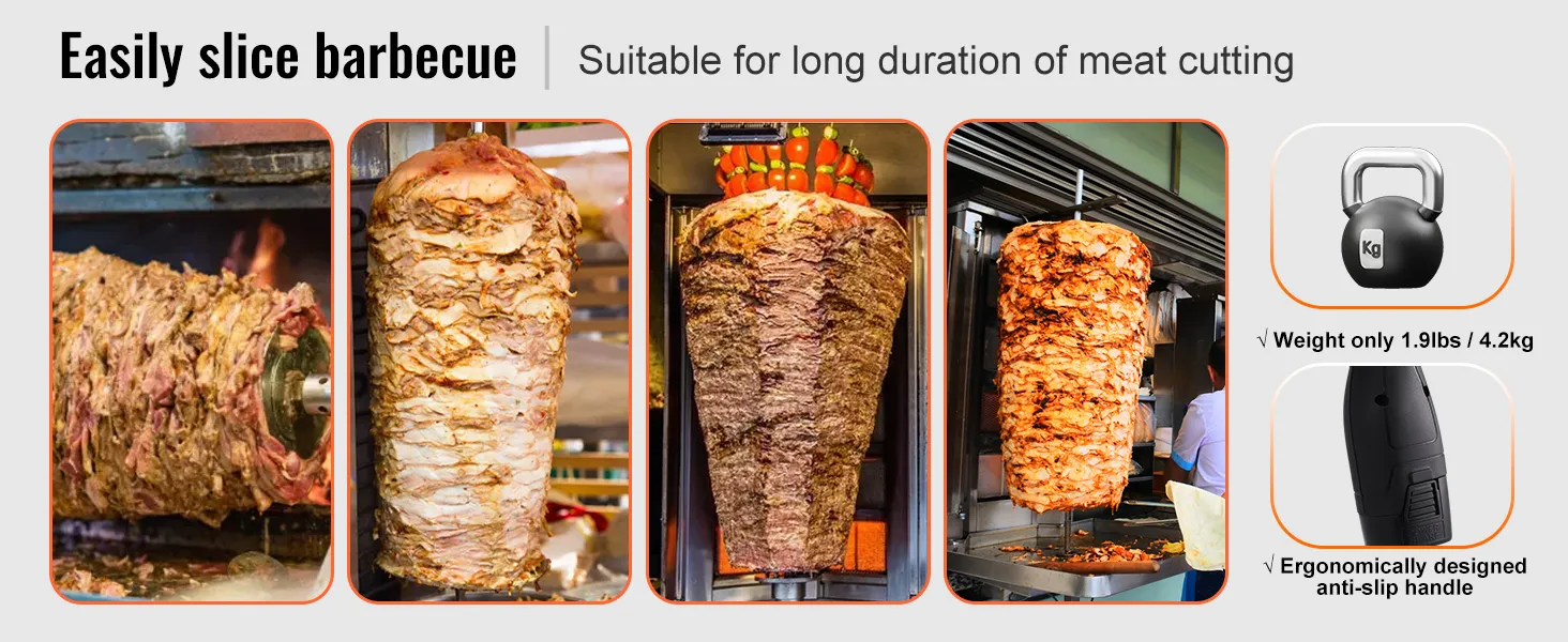 affetta facilmente la carne shawarma utilizzando il leggero coltello elettrico per shawarma VEVOR con impugnatura ergonomica.