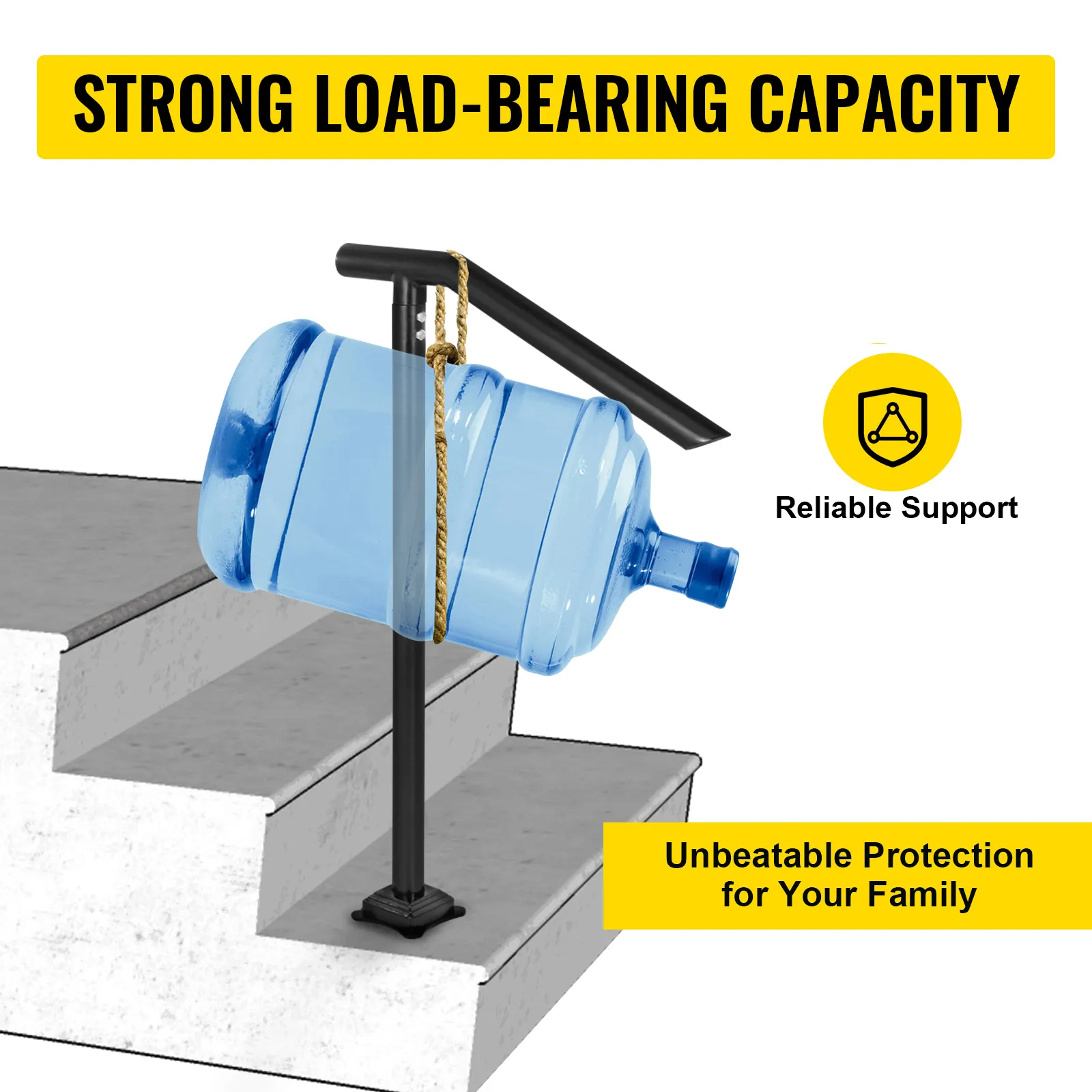 VEVOR step railing with 441 lbs load capacity offering reliable support on stairs.