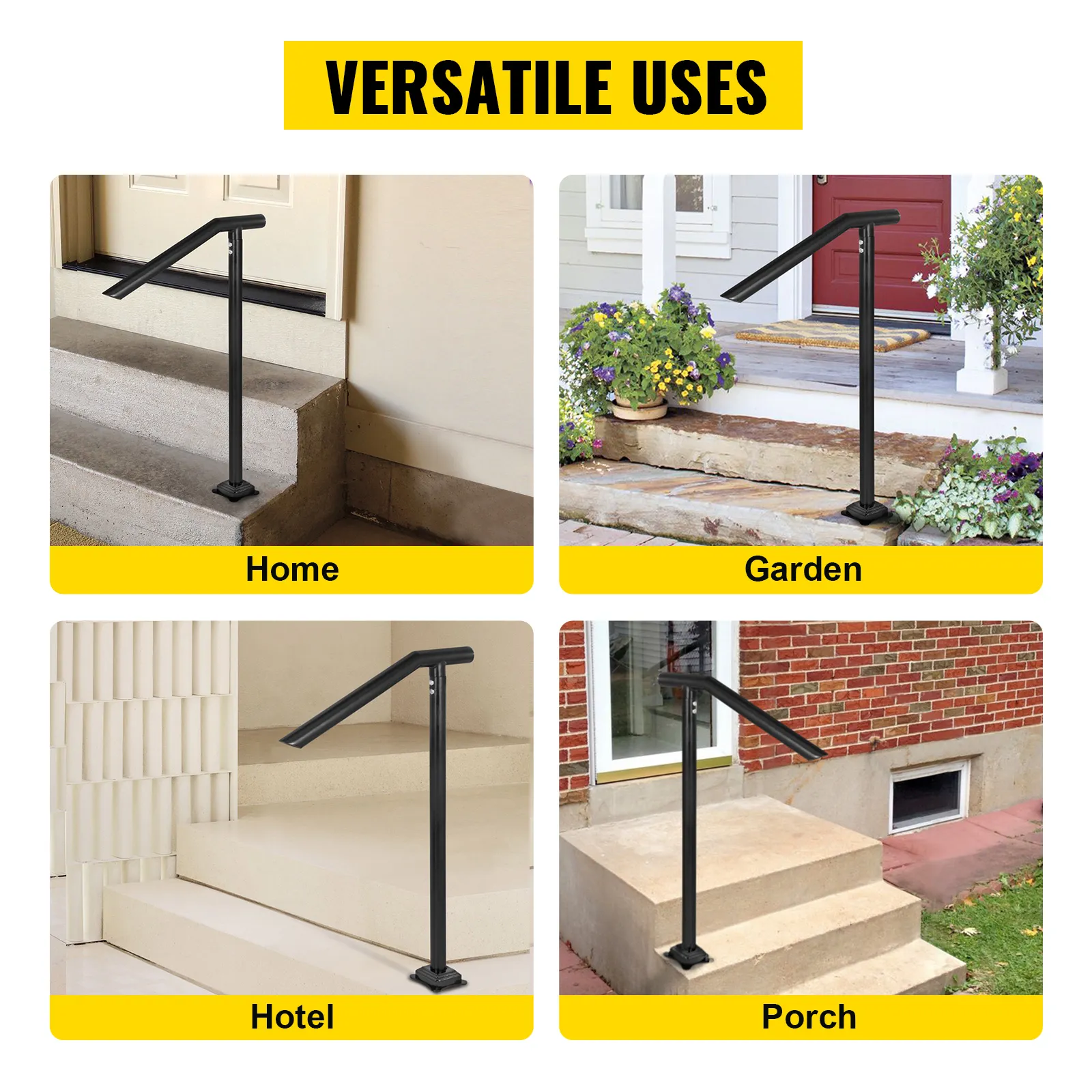 VEVOR step railing for home, garden, hotel, and porch uses.
