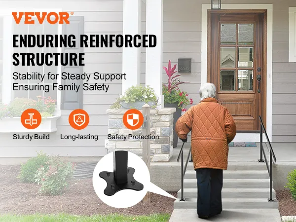 VEVOR outdoor handrail provides stability and safety for home entrance with sturdy build.