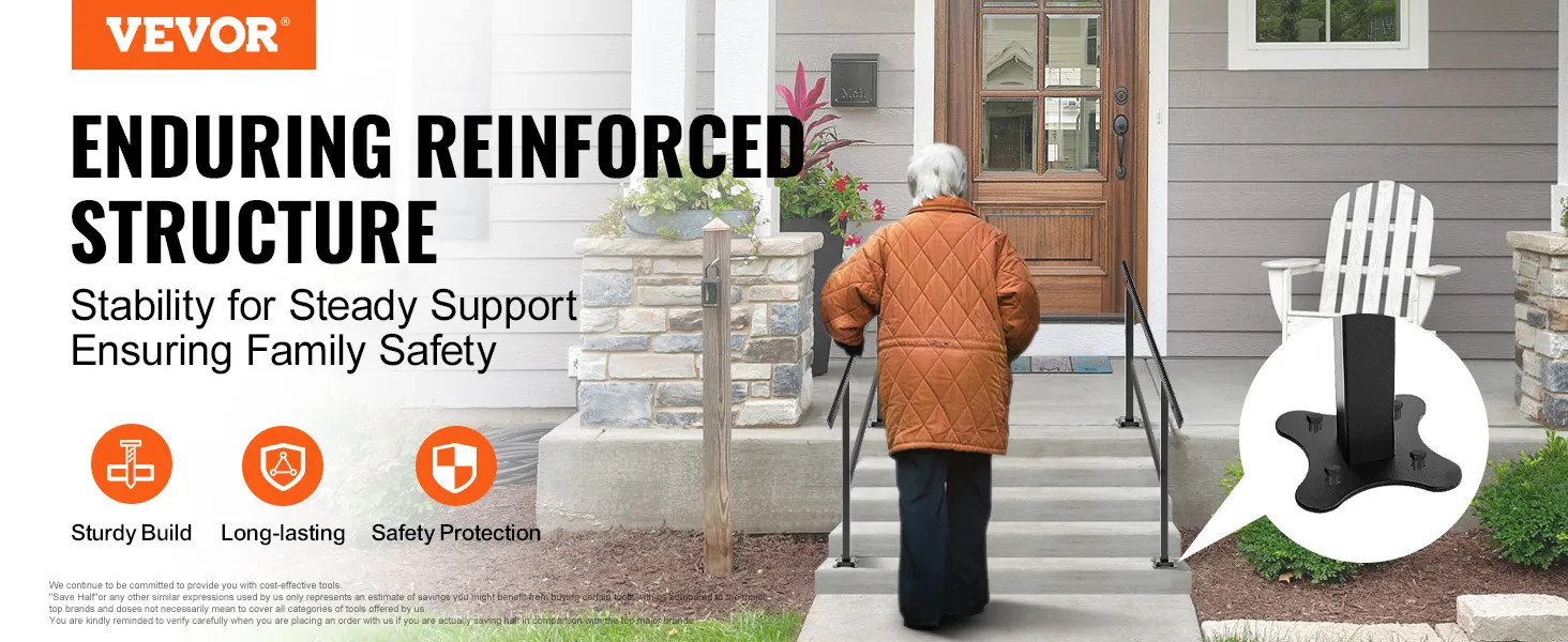 VEVOR outdoor handrail provides stability and safety for home entrance with sturdy build.