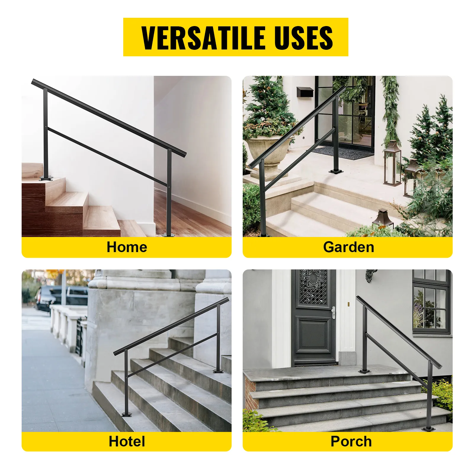 VEVOR outdoor handrail for versatile uses in home, garden, hotel, and porch settings.