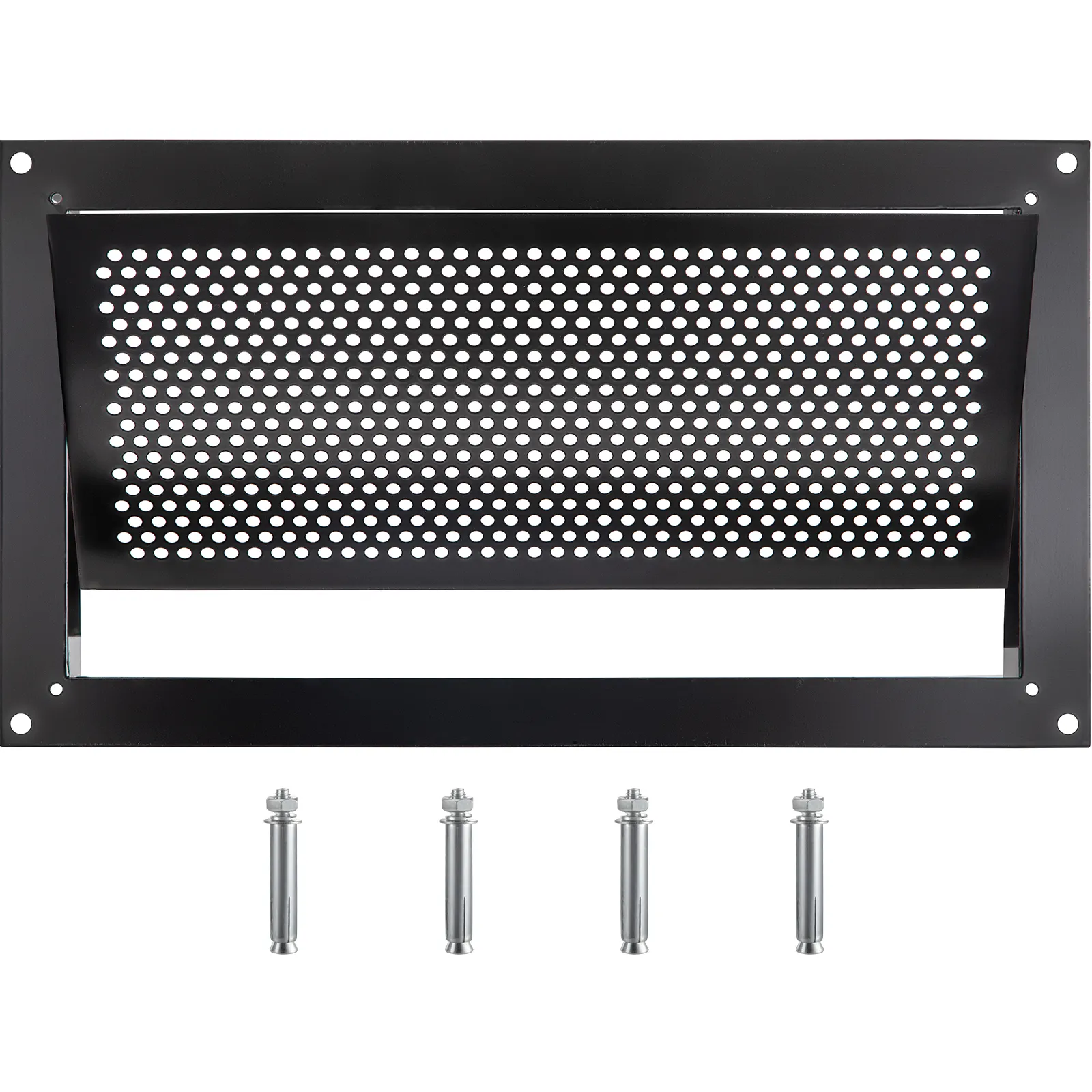 Respiradero VEVOR negro con panel perforado y cuatro tornillos de montaje.