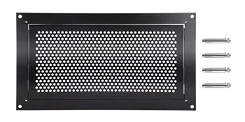 black rectangular VEVOR flood vent with perforated grille and four mounting bolts.