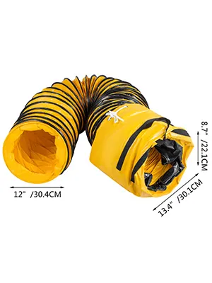 yellow and black VEVOR flexible duct hose with dimensions indicated.
