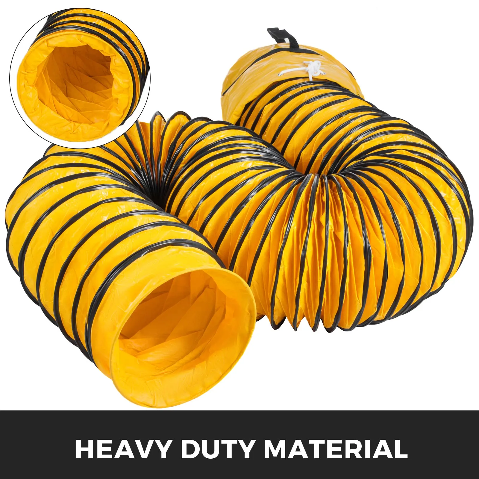 VEVOR flexible duct hose in heavy-duty yellow material with black stripes.