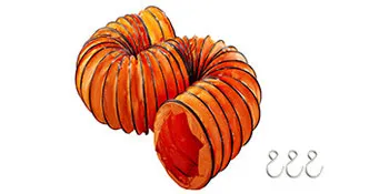 orange VEVOR ducting hose with steel wire frame and three metal hooks.