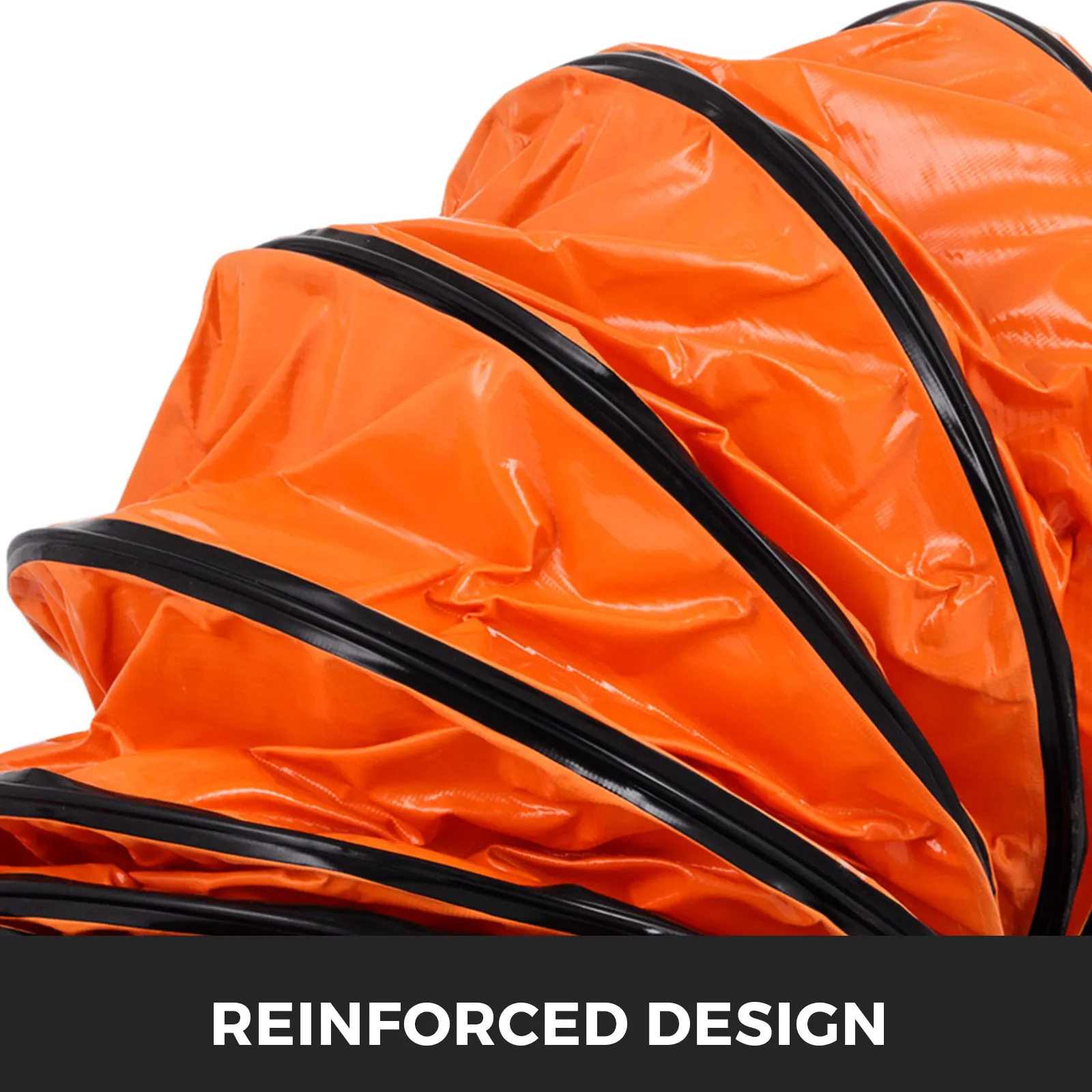 orange VEVOR ducting hose with reinforced black ribbing, close-up view