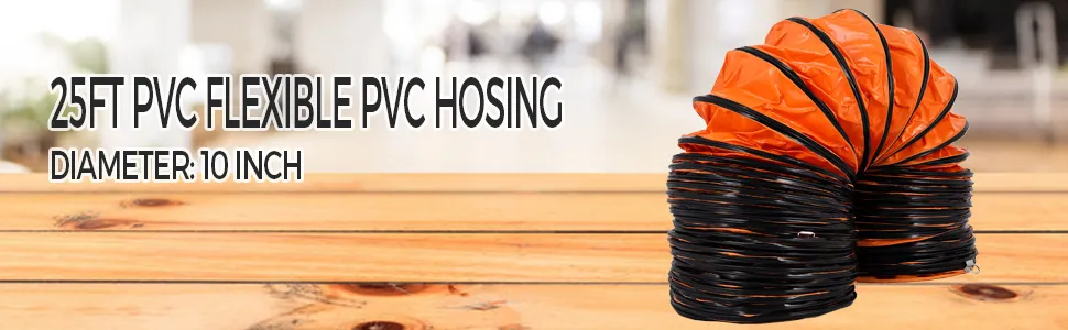 VEVOR hvac ducting hose, orange and black, 25ft long, 10-inch diameter.