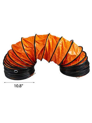 orange VEVOR hvac ducting hose coiled and extended, measuring 10.8 inches.
