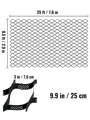 VEVOR ground grid, 25ft x 9.5ft dimensions with 9.9in depth, 3in cell width.