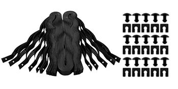 black VEVOR ground grid pieces and stakes arranged neatly for installation.