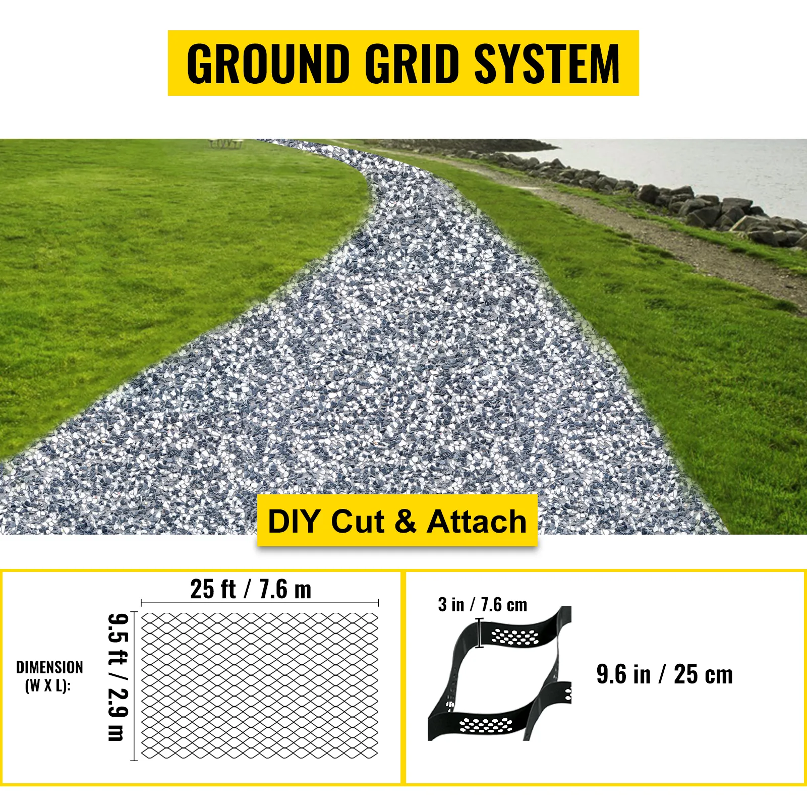 VEVOR ground grid system pathway with diy cut and attach instructions.