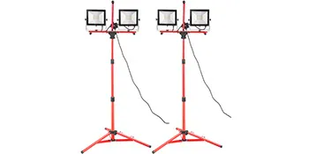 two VEVOR led work light tripod stands with dual square lights.