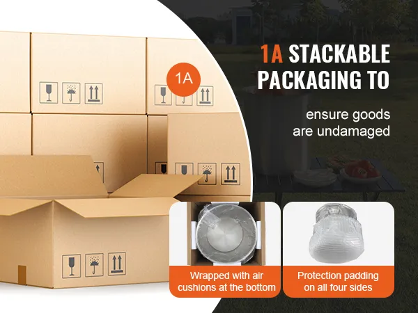 imballaggio impilabile che garantisce la protezione della pentola in acciaio inossidabile VEVOR con cuscini d'aria e imbottitura.