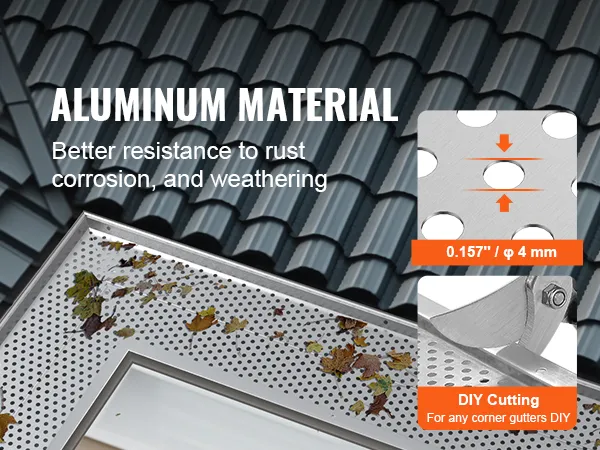 VEVOR gutter guard with aluminum material and diy cutting, showcasing rust and weather resistance.