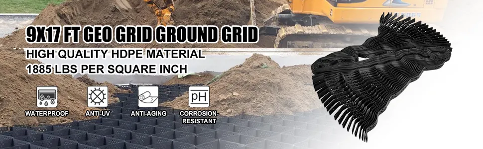 VEVOR geo grid for ground stabilization, durable hdpe material, supports 1885 lbs/sq inch.