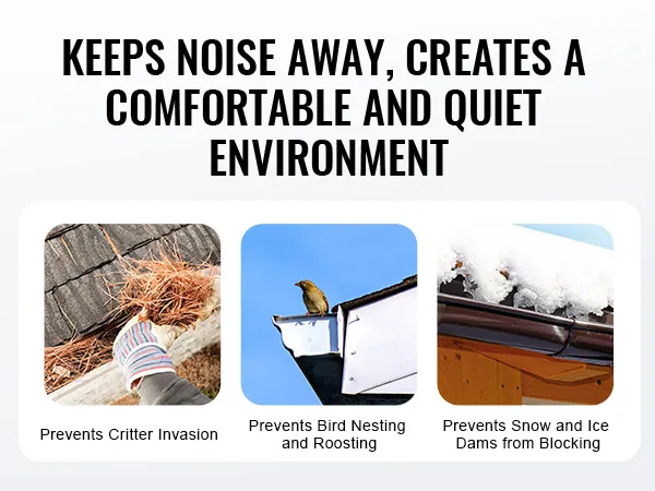 VEVOR gutter brush prevents critter invasion, bird nesting, and snow blockages for a quiet environment.