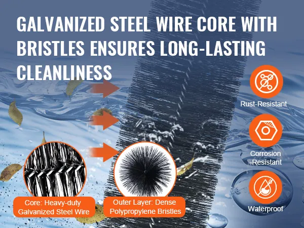 galvanized steel wire core and polypropylene bristles of VEVOR gutter brush ensure long-lasting cleanliness.