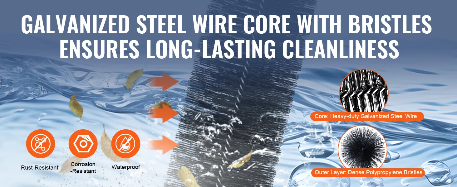 galvanized steel wire core and polypropylene bristles of VEVOR gutter brush ensure long-lasting cleanliness.