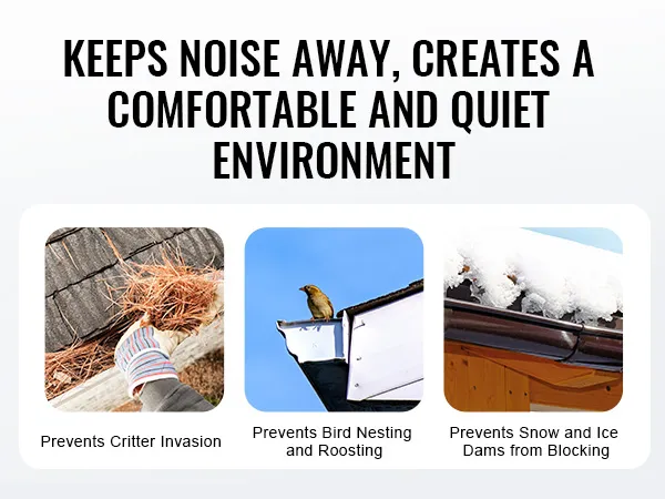 VEVOR gutter brush prevents critter invasion, bird nesting, and snow blockage for a quiet environment.