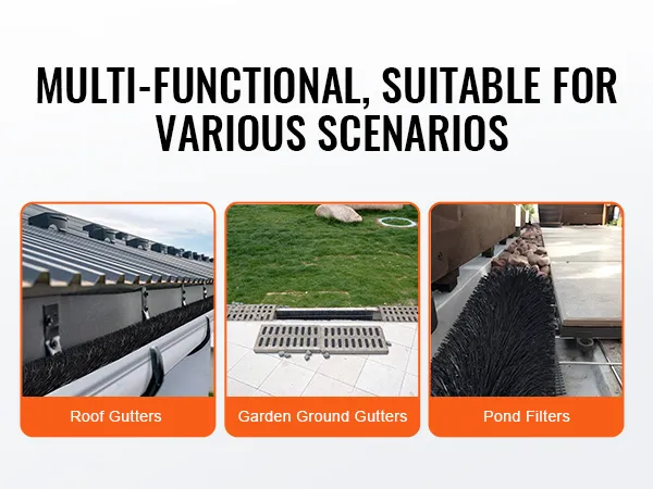 VEVOR gutter brush: versatile for roof gutters, garden ground gutters, and pond filters. ideal for various scenarios.