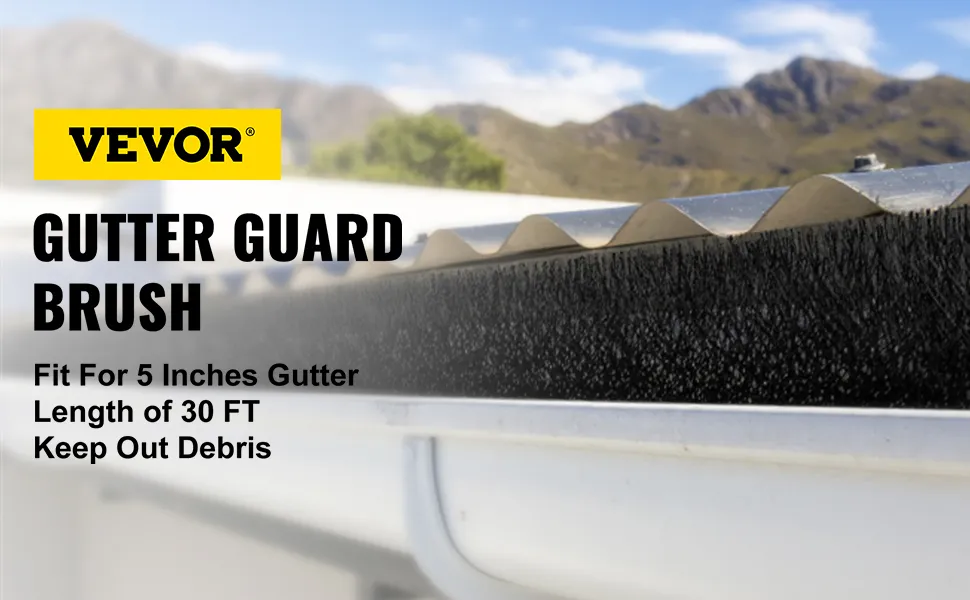 VEVOR gutter guard brush for 5-inch gutters, 30 ft length, keeps out debris.