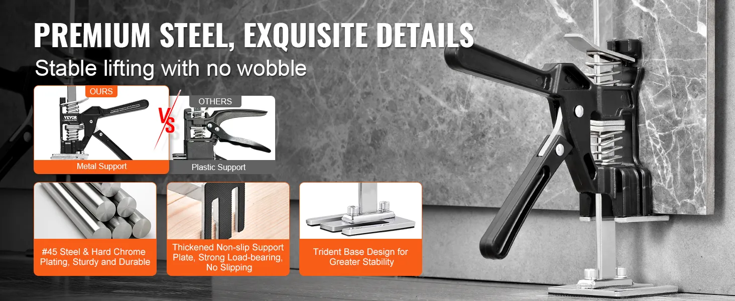 VEVOR labor saving arm jack with premium steel, non-slip support, and trident base for stable lifting.